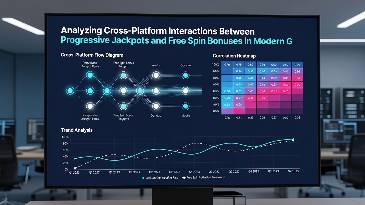 Split-screen view showing mobile free spin activation feeding into a growing progressive jackpot display on desktop