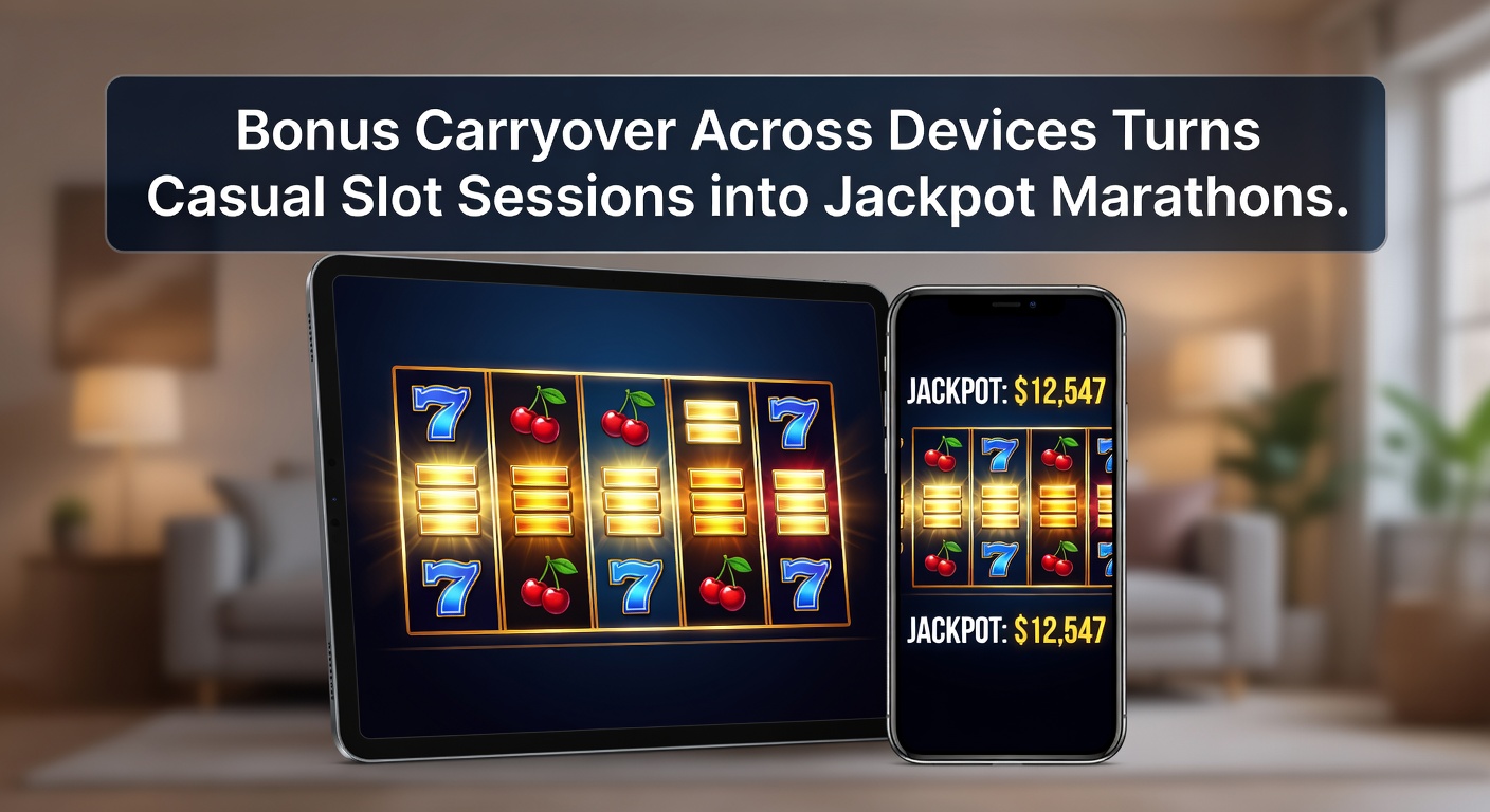Player switching from mobile phone to laptop mid-slot session, with bonus meters carrying over seamlessly across screens