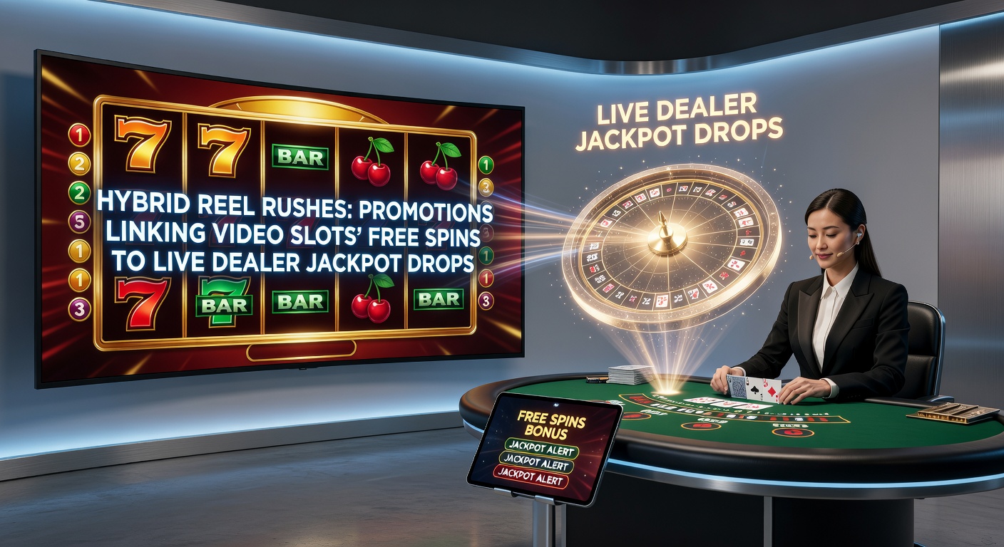 Close-up of a live dealer at a blackjack table with an overlaid jackpot drop meter fueled by video slot free spins, showing real-time contributions from players
