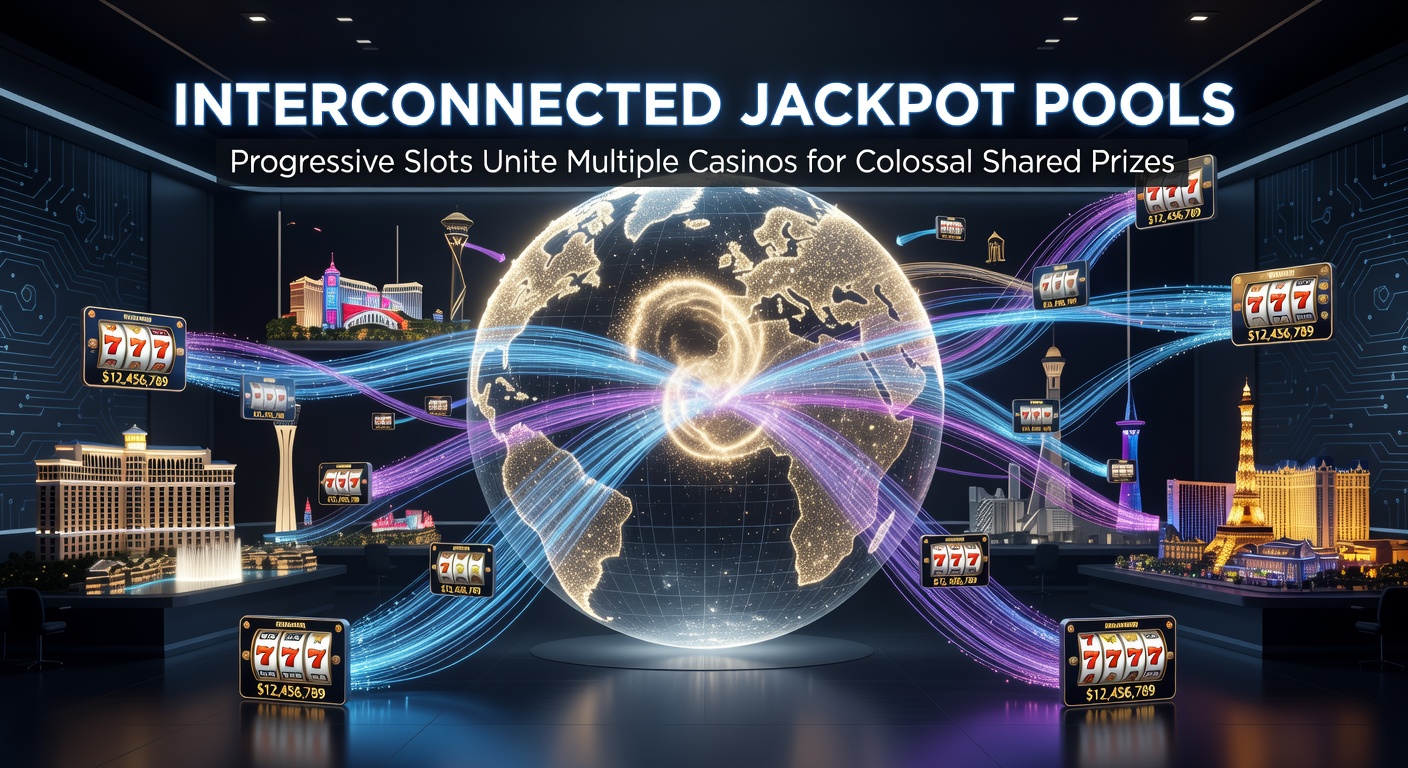 Vibrant casino floor with glowing progressive slot machines displaying interconnected jackpot meters climbing toward record highs across linked networks