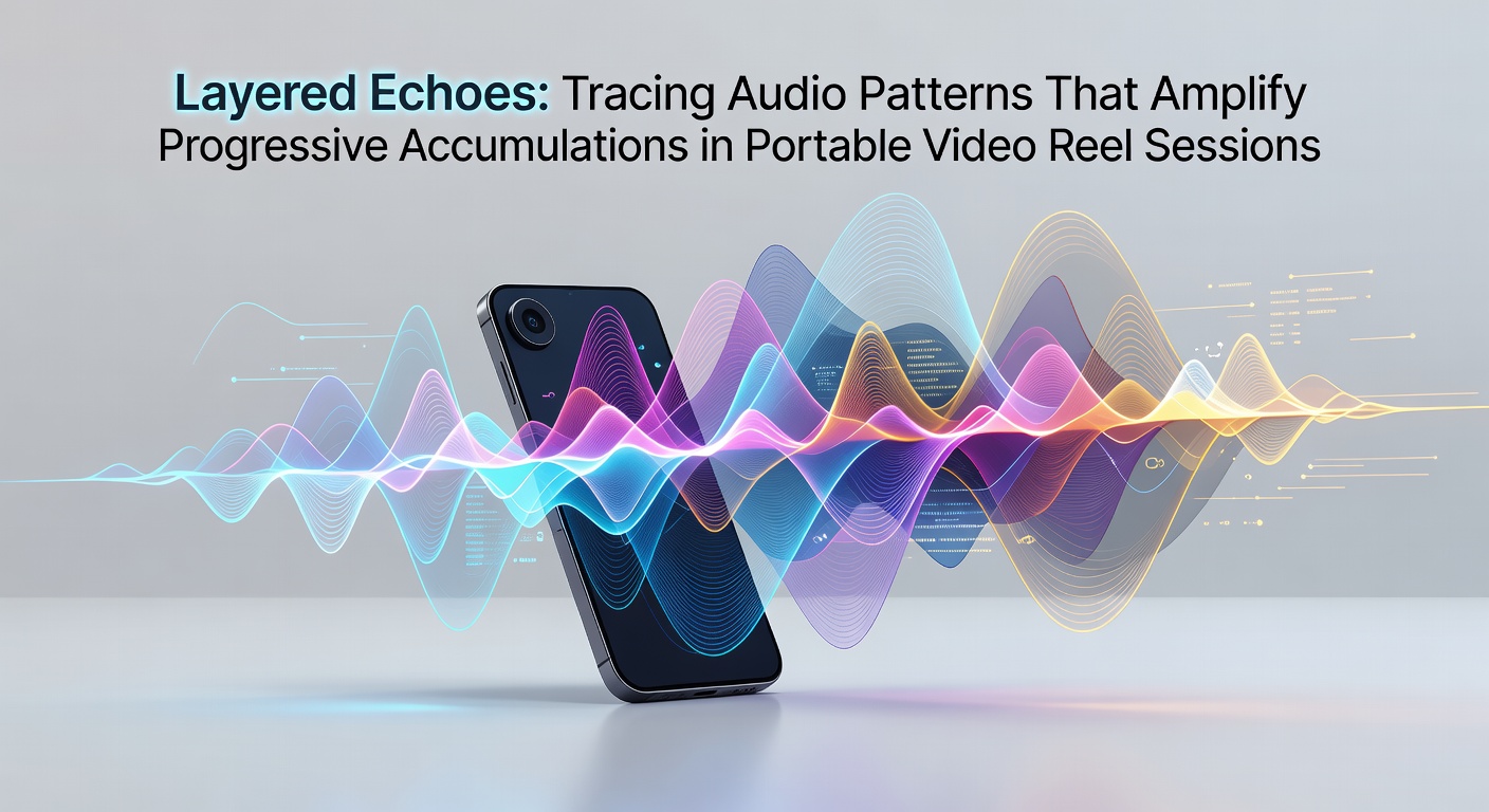 Audio waveform visualization showing layered echo patterns building across portable video reel timelines