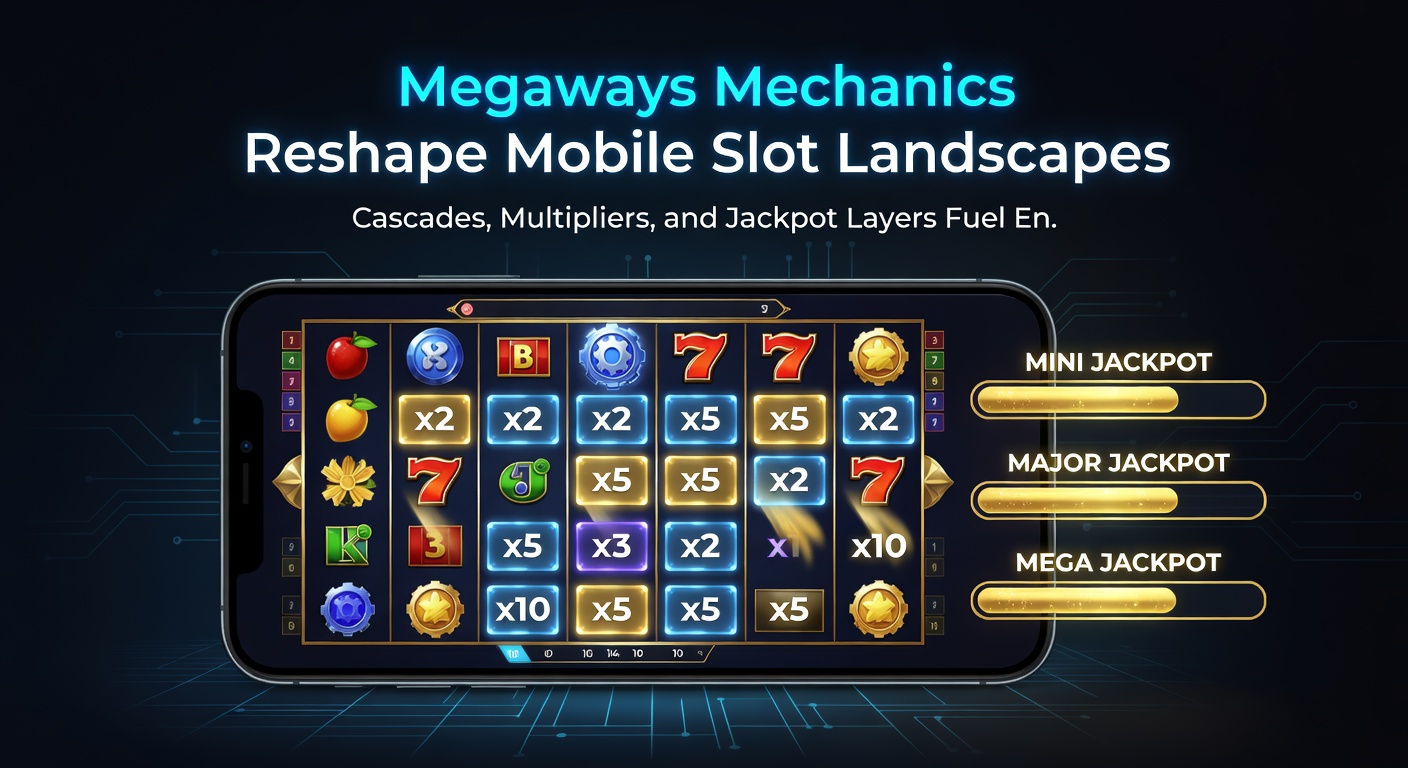 Exploding multipliers and jackpot layers overlaying cascading Megaways reels on a handheld device