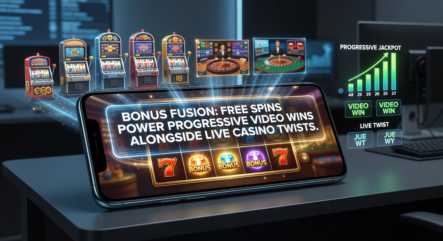 Vibrant mobile slot interface displaying fused bonus rounds with spinning reels, progressive meters climbing, and live dealer elements in the background