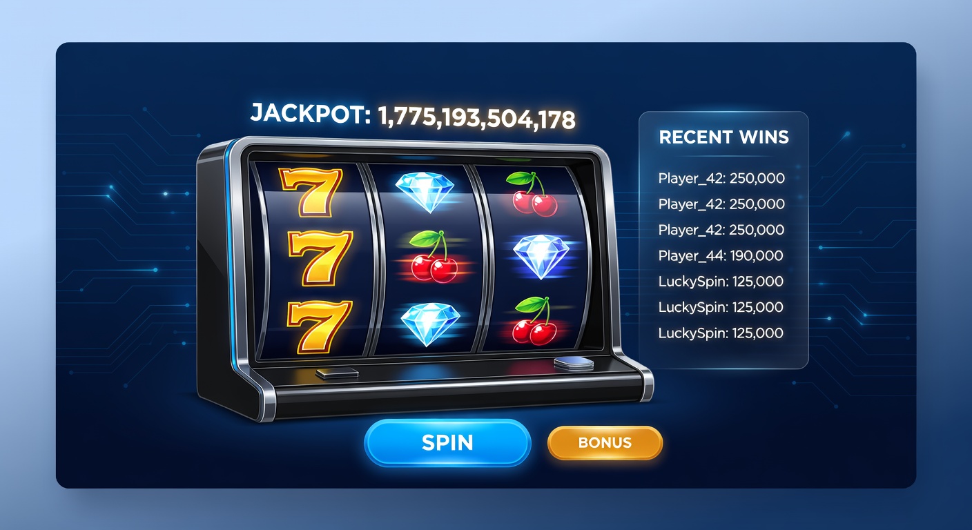 Vibrant online slots interface displaying colorful reels, bonus features, and jackpot counters on a modern casino platform
