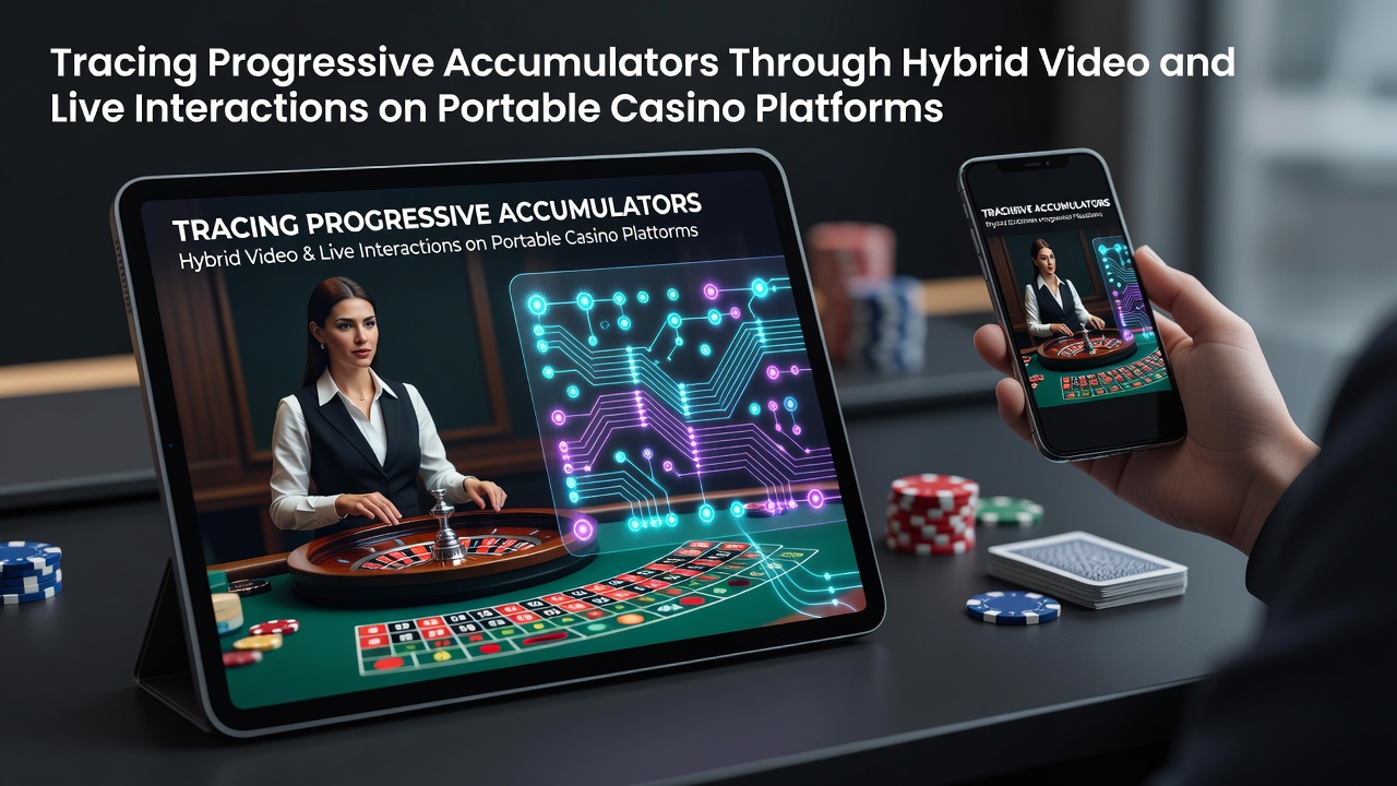 Mobile device displaying hybrid video slot with live jackpot tracker overlay